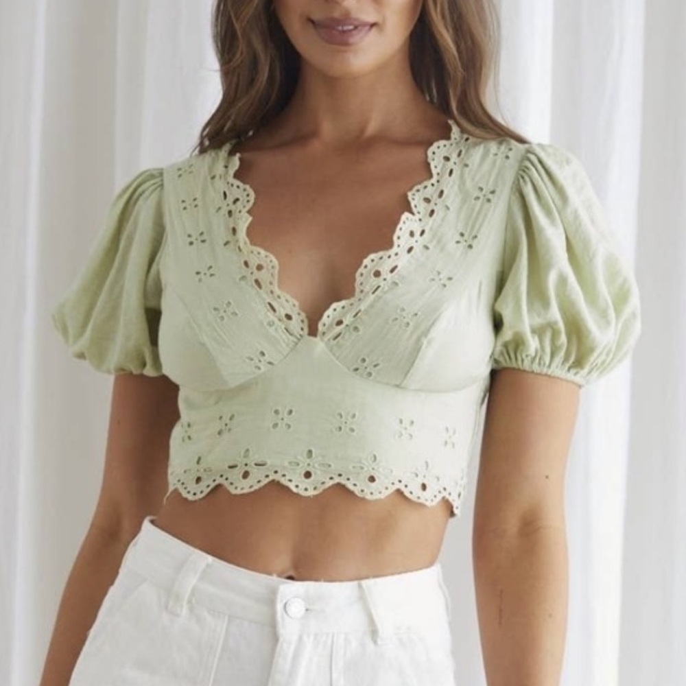 Mika & Gala Eyelet Puff Sleeve Crop Top